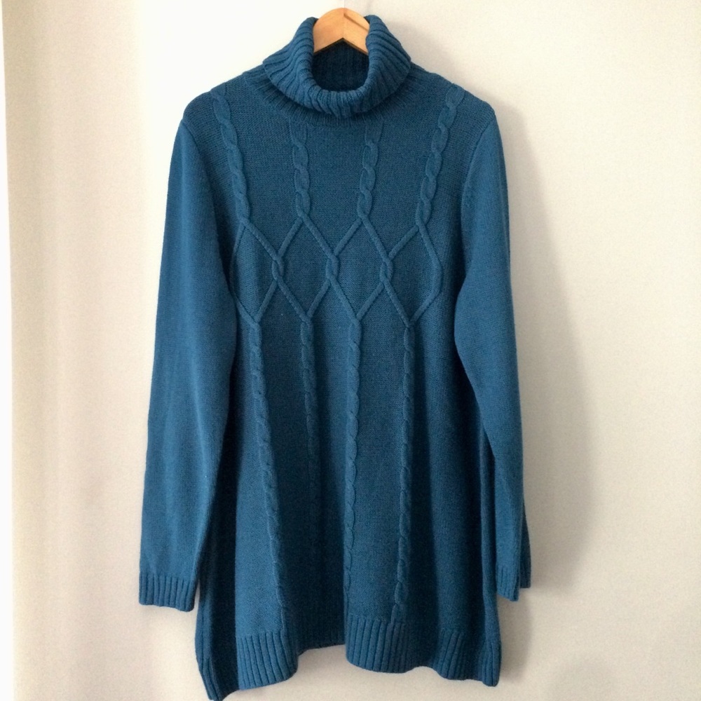 Susan Graver Teal Cable Turtleneck Sweater Size 1X